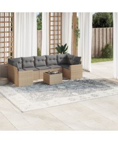 vidaXL 8-częściowy zestaw mebli ogrodowych z poduszkami, beżowy, polirattan Dārza mēbeļu komplekti