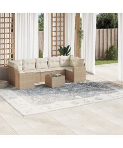 vidaXL 8-częściowy zestaw mebli ogrodowych z poduszkami, beżowy, polirattan Dārza mēbeļu komplekti