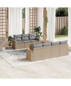 vidaXL 8-częściowy zestaw mebli ogrodowych z poduszkami, beżowy, polirattan Dārza mēbeļu komplekti