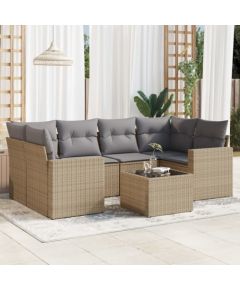 vidaXL 7-częściowy zestaw wypoczynkowy do ogrodu, z poduszkami, beżowy Dārza mēbeļu komplekti