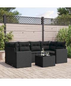 vidaXL 7-częściowy zestaw wypoczynkowy do ogrodu, z poduszkami, czarny Dārza mēbeļu komplekti