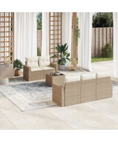 vidaXL 6-częściowy zestaw mebli ogrodowych z poduszkami, beżowy, polirattan Dārza mēbeļu komplekti