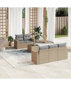 vidaXL 6-częściowy zestaw mebli ogrodowych z poduszkami, beżowy, polirattan Dārza mēbeļu komplekti
