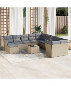 vidaXL 12-częściowy zestaw mebli ogrodowych z poduszkami, beżowy, polirattan Dārza mēbeļu komplekti