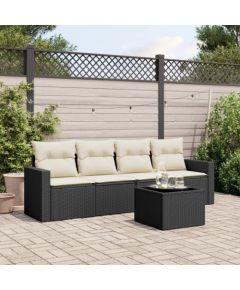 vidaXL 5-częściowy zestaw wypoczynkowy do ogrodu, poduszki, czarny rattan PE Dārza mēbeļu komplekti