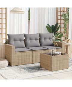 vidaXL 4-częściowy zestaw mebli ogrodowych z poduszkami, beżowy, polirattan Dārza mēbeļu komplekti