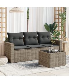 vidaXL 4-częściowy zestaw wypoczynkowy do ogrodu, poduszki, szary, rattan PE Dārza mēbeļu komplekti