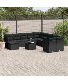 vidaXL 12-częściowy zestaw mebli do ogrodu, z poduszkami, czarny, polirattan Dārza mēbeļu komplekti