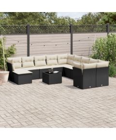 vidaXL 12-częściowy zestaw mebli do ogrodu, z poduszkami, czarny, polirattan Dārza mēbeļu komplekti