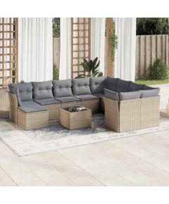 vidaXL 11-częściowy zestaw mebli ogrodowych z poduszkami, beżowy, polirattan Dārza mēbeļu komplekti