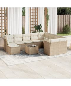 vidaXL 11-częściowy zestaw mebli ogrodowych z poduszkami, beżowy, polirattan Dārza mēbeļu komplekti