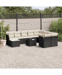 vidaXL 11-częściowy zestaw wypoczynkowy do ogrodu, poduszki czarny rattan PE Dārza mēbeļu komplekti