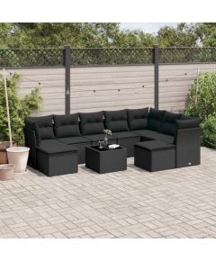 vidaXL 10-częściowy zestaw wypoczynkowy do ogrodu, poduszki czarny rattan PE Dārza mēbeļu komplekti