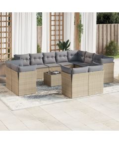 vidaXL 13-częściowy zestaw mebli ogrodowych z poduszkami, beżowy, polirattan Dārza mēbeļu komplekti