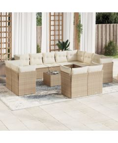 vidaXL 13-częściowy zestaw mebli ogrodowych z poduszkami, beżowy, polirattan Dārza mēbeļu komplekti