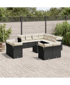 vidaXL 12-częściowy zestaw mebli do ogrodu, z poduszkami, czarny, polirattan Dārza mēbeļu komplekti