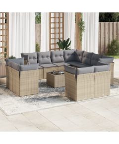 vidaXL 12-częściowy zestaw mebli ogrodowych z poduszkami, beżowy, polirattan Dārza mēbeļu komplekti