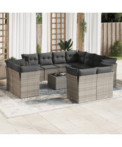 vidaXL 12-częściowy zestaw mebli ogrodowych z poduszkami, szary, polirattan Dārza mēbeļu komplekti