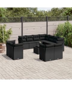 vidaXL 12-częściowy zestaw mebli do ogrodu, z poduszkami, czarny, polirattan Dārza mēbeļu komplekti