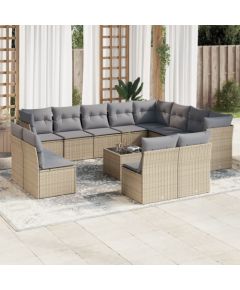 vidaXL 13-częściowy zestaw mebli ogrodowych z poduszkami, beżowy, polirattan Dārza mēbeļu komplekti