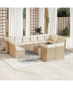 vidaXL 13-częściowy zestaw mebli ogrodowych z poduszkami, beżowy, polirattan Dārza mēbeļu komplekti