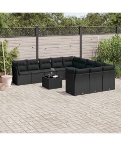 vidaXL 12-częściowy zestaw mebli do ogrodu, z poduszkami, czarny, polirattan Dārza mēbeļu komplekti