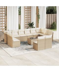 vidaXL 13-częściowy zestaw mebli ogrodowych z poduszkami, beżowy, polirattan Dārza mēbeļu komplekti