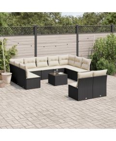 vidaXL 12-częściowy zestaw mebli do ogrodu, z poduszkami, czarny, polirattan Dārza mēbeļu komplekti