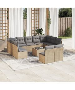 vidaXL 12-częściowy zestaw mebli ogrodowych z poduszkami, beżowy, polirattan Dārza mēbeļu komplekti