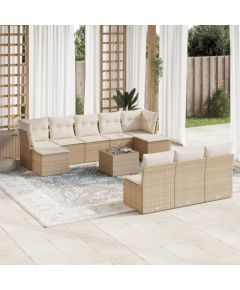 vidaXL 11-częściowy zestaw mebli ogrodowych z poduszkami, beżowy, polirattan Dārza mēbeļu komplekti
