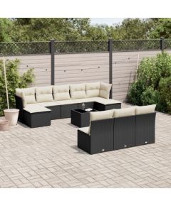 vidaXL 11-częściowy zestaw wypoczynkowy do ogrodu, poduszki czarny rattan PE Dārza mēbeļu komplekti