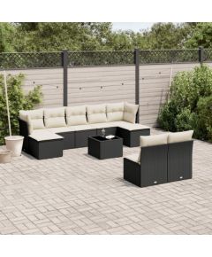 vidaXL 10-częściowy zestaw wypoczynkowy do ogrodu, poduszki czarny rattan PE Dārza mēbeļu komplekti