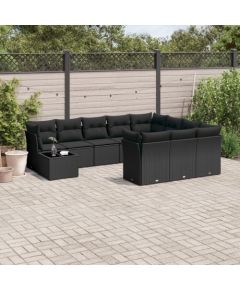 vidaXL 11-częściowy zestaw wypoczynkowy do ogrodu, poduszki czarny rattan PE Dārza mēbeļu komplekti