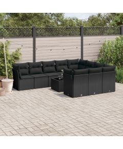 vidaXL 11-częściowy zestaw wypoczynkowy do ogrodu, poduszki czarny rattan PE Dārza mēbeļu komplekti