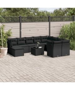 vidaXL 10-częściowy zestaw wypoczynkowy do ogrodu, poduszki czarny rattan PE Dārza mēbeļu komplekti