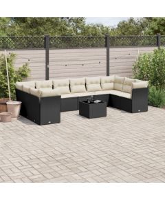 vidaXL 11-częściowy zestaw wypoczynkowy do ogrodu, poduszki czarny rattan PE Dārza mēbeļu komplekti