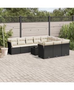 vidaXL 11-częściowy zestaw wypoczynkowy do ogrodu, poduszki czarny rattan PE Dārza mēbeļu komplekti