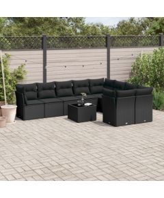 vidaXL 10-częściowy zestaw wypoczynkowy do ogrodu, poduszki czarny rattan PE Dārza mēbeļu komplekti