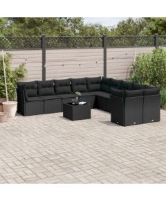 vidaXL 11-częściowy zestaw wypoczynkowy do ogrodu, poduszki czarny rattan PE Dārza mēbeļu komplekti