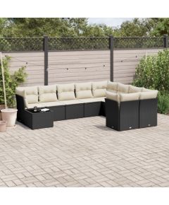 vidaXL 10-częściowy zestaw wypoczynkowy do ogrodu, poduszki czarny rattan PE Dārza mēbeļu komplekti