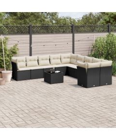 vidaXL 11-częściowy zestaw wypoczynkowy do ogrodu, poduszki czarny rattan PE Dārza mēbeļu komplekti