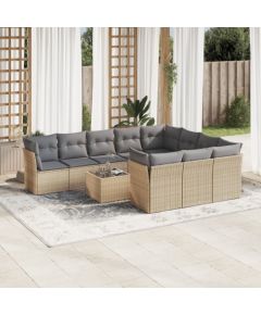 vidaXL 11-częściowy zestaw mebli ogrodowych z poduszkami, beżowy, polirattan Dārza mēbeļu komplekti