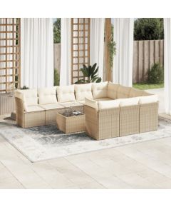 vidaXL 11-częściowy zestaw mebli ogrodowych z poduszkami, beżowy, polirattan Dārza mēbeļu komplekti