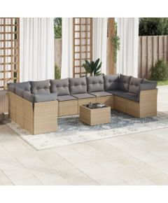 vidaXL 11-częściowy zestaw mebli ogrodowych z poduszkami, beżowy, polirattan Dārza mēbeļu komplekti