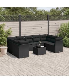 vidaXL 10-częściowy zestaw wypoczynkowy do ogrodu, poduszki czarny rattan PE Dārza mēbeļu komplekti