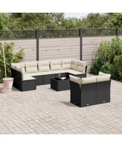 vidaXL 10-częściowy zestaw wypoczynkowy do ogrodu, poduszki czarny rattan PE Dārza mēbeļu komplekti