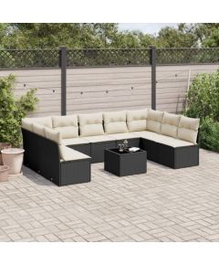 vidaXL 10-częściowy zestaw wypoczynkowy do ogrodu, poduszki czarny rattan PE Dārza mēbeļu komplekti