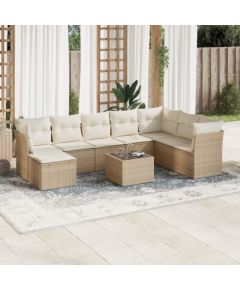 vidaXL 9-częściowy zestaw mebli ogrodowych z poduszkami, beżowy, polirattan Dārza mēbeļu komplekti
