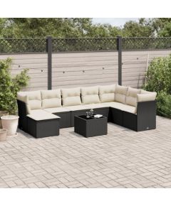 vidaXL 9-częściowy zestaw wypoczynkowy do ogrodu, z poduszkami, czarny Dārza mēbeļu komplekti