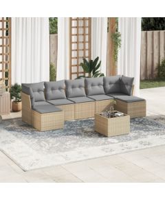 vidaXL 8-częsciowy zestaw mebli ogrodowych z poduszkami, beżowy, polirattan Dārza mēbeļu komplekti